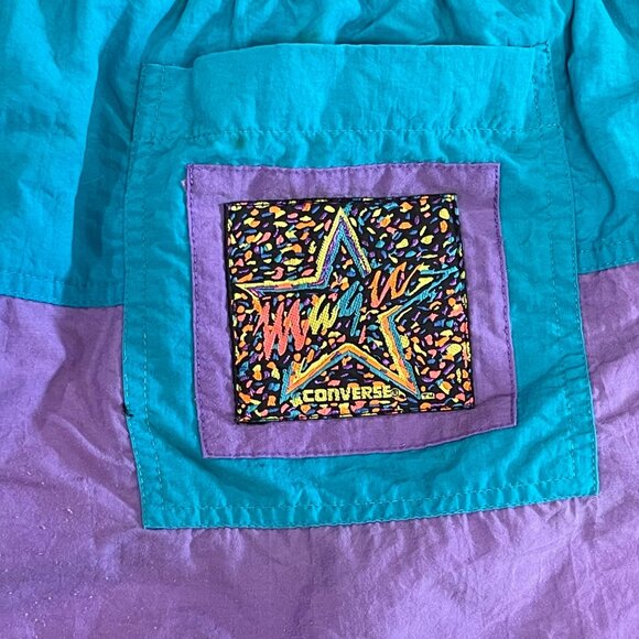 Vintage 80s Swim Trunks Shorts Converse Magic Johnson Collab L Teal Purple Lined - Picture 5 of 14